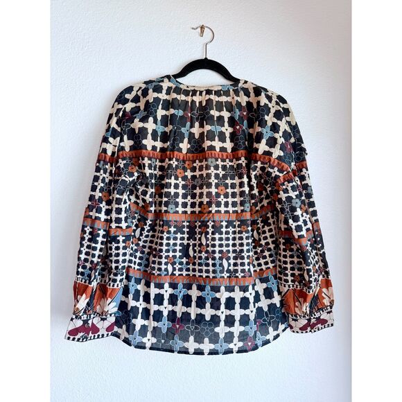 NWT Cleobella Edith Long Sleeve Blouse in Deco Black Blue Orange Cream Size S - Picture 6 of 13